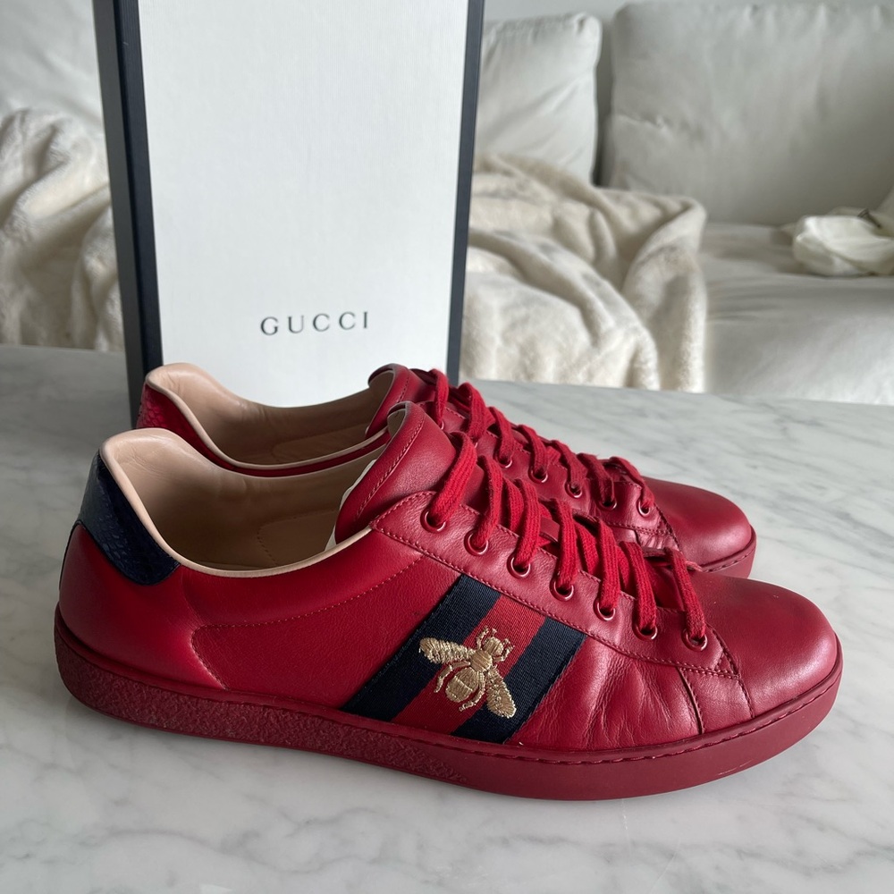 Gucci Ace Sneakers with Navy Stripe - Picture 3 of 11